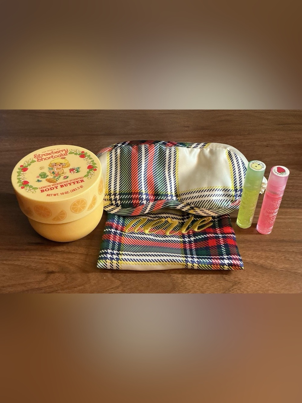 Strawberry Shortcake Body Butter, Face Mask w/Pouch, and 2 Flavored Lip Glosses